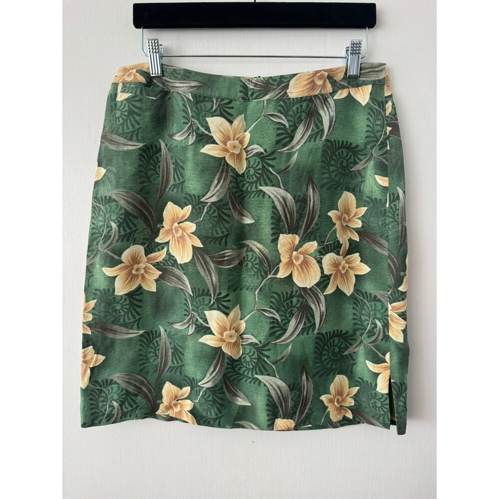 Bermuda Bay NWT Green Yellow Tropical Orchid Floral Mini Skirt Medium Vacation